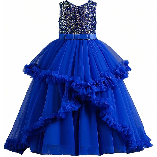 SHEIN Tween Girl Sequin Layered Tulle Dress Formal Wedding Party Princess Gown, Four Seasons
