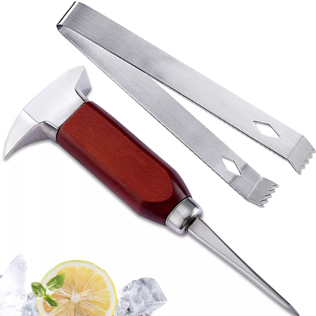 Ice Pick  7 Inch Stainless Steel Ice Crusher with Wood Handle, Japanese Style Ice Chipper Dualaction Ice Chisel ideal for Bars and Home