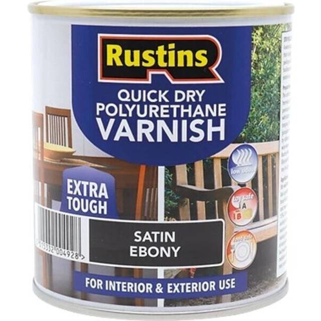 (1 Litre) Rustins Quick Dry Polyurethane Varnish Extra Tough Satin Ebony