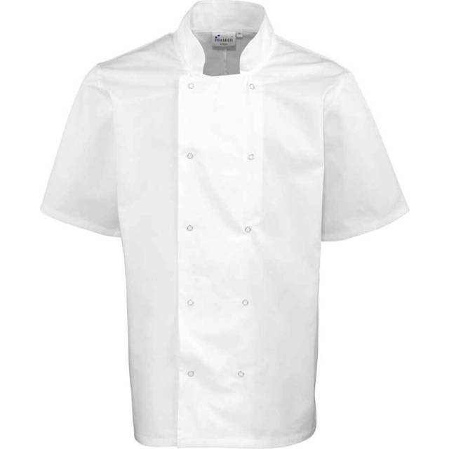 (L, White) Premier Unisex Adult Stud Front Short-Sleeved Chef Jacket
