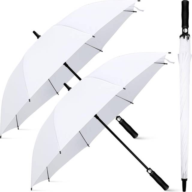 2 Pcs Large White Golf Wedding Umbrella 47.2 Inch Automatic Travel Umbrellas Windproof Plastic Handle Umbrella Wedding Brolly Photographer Parasol for