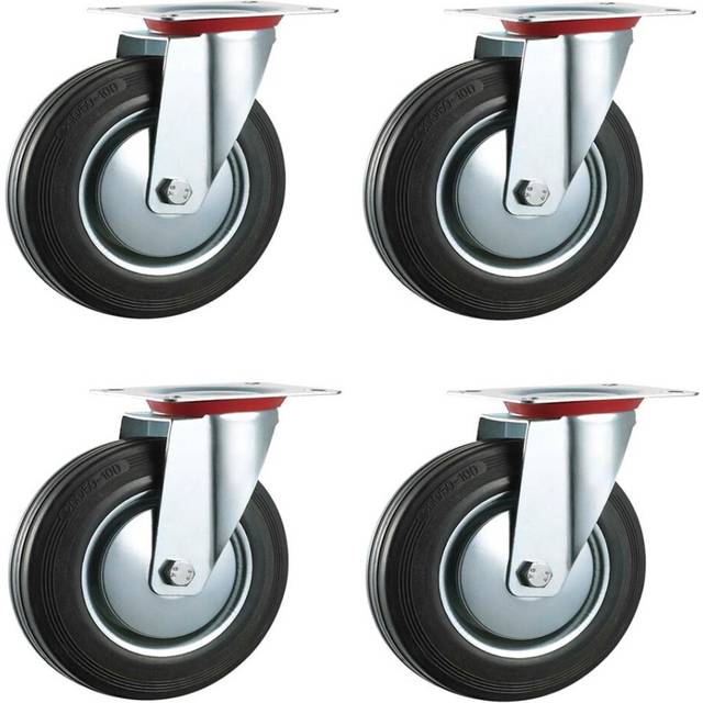 125mm Black Rubber Industrial Castors - Top Plate Fixing - Heavy Duty Casters Wheels by Bulldog Castors - Max 440Kg Per Set