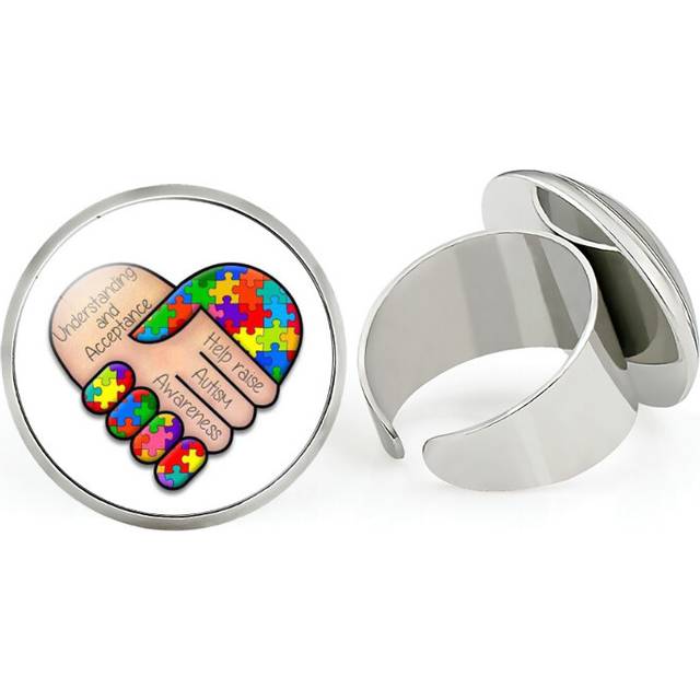 (9405) Stunning Autism Support Ring Adjustable Open Design Unisex Electroplated Metal