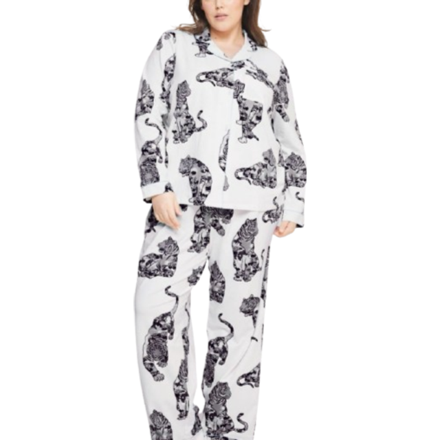Chelsea Peers Curve Organic Cotton Tiger Print Long Pyjamas, Off White