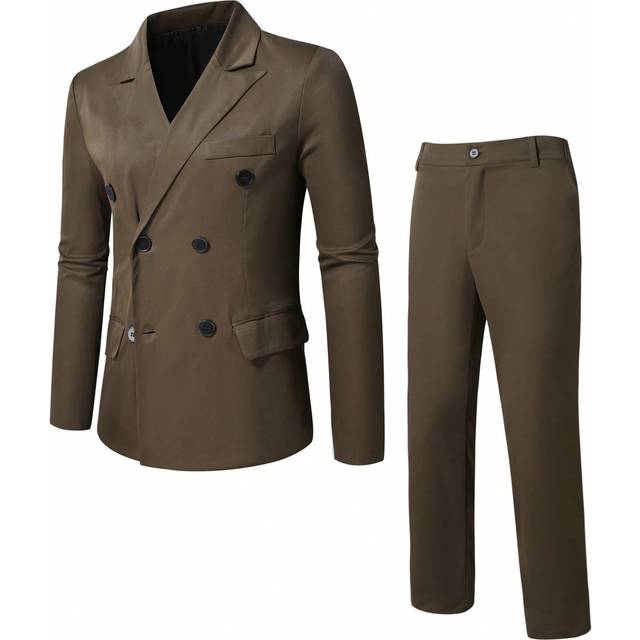SHEIN 2pcs Men&#39;s Solid Color Double-Breasted Suit Set (Blazer & Pants)