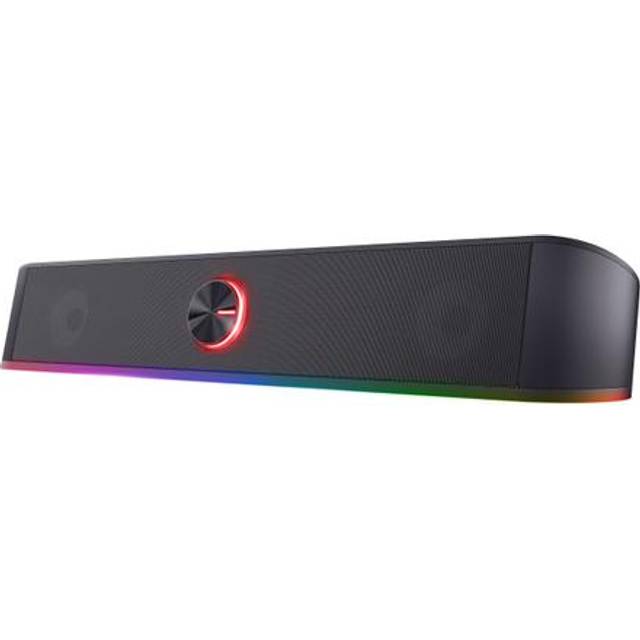 Trust Gaming GXT 619 W Thorne soundbar med RGB-belysning 12 W, stereodatorboxning, jack 3,5 mm AUX, kompakta 2,0 PC-högtalare USB för skrivbord, bärbar dator – vit