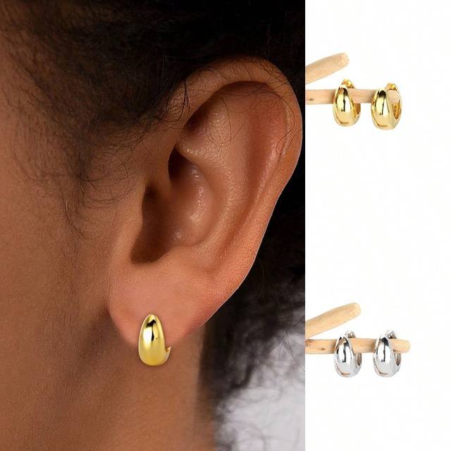 SHEIN S925 Sterling Silver 14K Gold Plated Hypoallergenic Waterdrop Small Huggies Hoop Earrings For Women Girls Everyday Wear