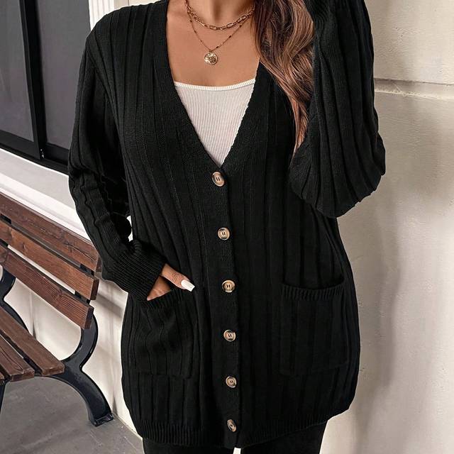 SHEIN Plus Size Women&#39;s Loose Cardigan Sweater Business Casual Woman Holiday Country Tops, Winter