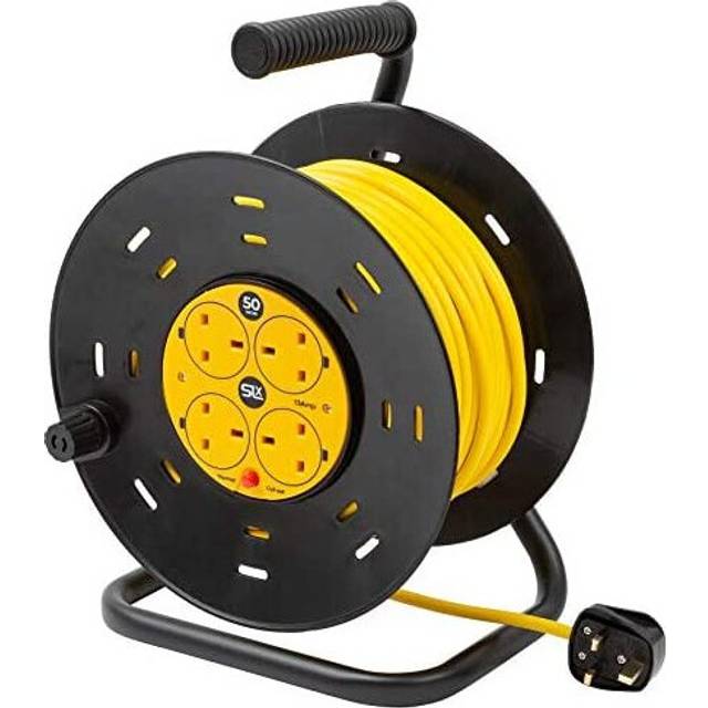 Extension Lead 50m Heavy Duty Cable Reel, 4 Socket Cord Reel UK Plug Socket with Thermal Cut-Out Protection 13A Fused Plug