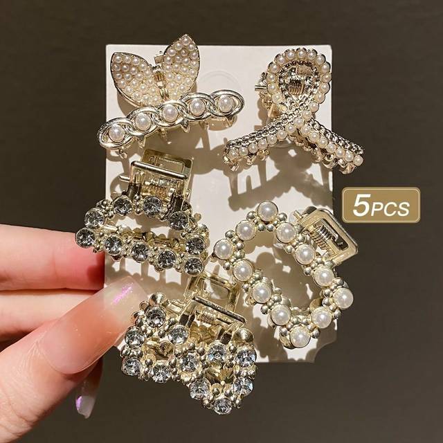 SHEIN 5pcs Kids/Girls Faux Pearl Decor Hair Clips, Elegant Simple Design For Everyday, Party, Versatile