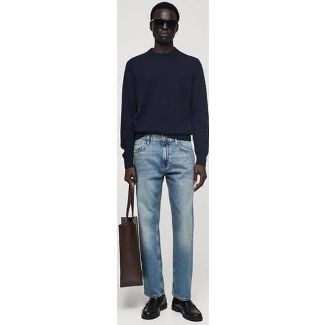 Mango – Mellanblå, tvättade jeans med raka ben