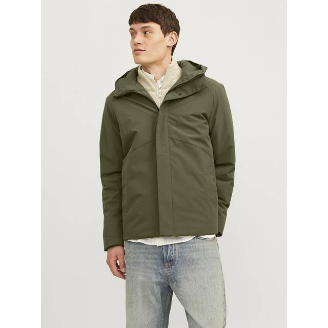 Jack & Jones – Kakifärgad parkas i funktionsmaterial med vadderat foder-Grön/a