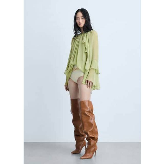 Mango Cape Ruffle Dress, Green