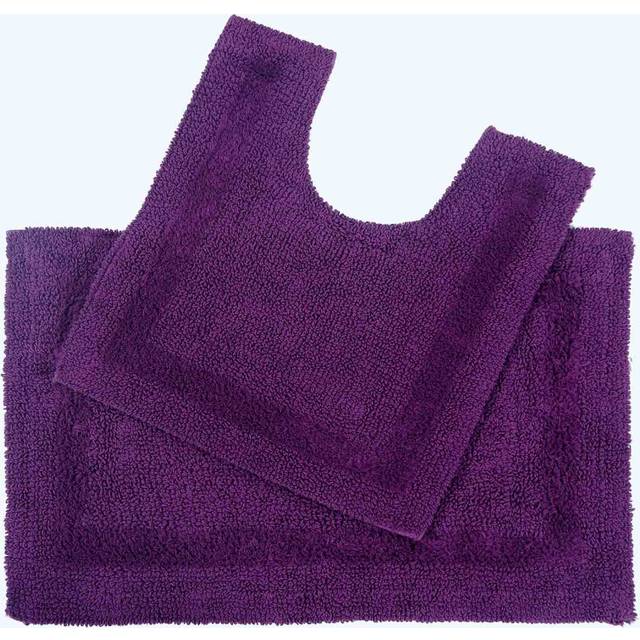 Homescapes Luxury Reversible Plum Purple 100% Cotton Pedestal and Bath Mat Set, Machine Washable, Super Absorbent, Soft and Hand-Tufted, Eco Friendly