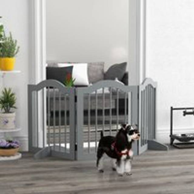 PawHut Freestanding Pet Gate Barrier 3 Pannel w/ Support Feet Light Grey | TJ Hughes