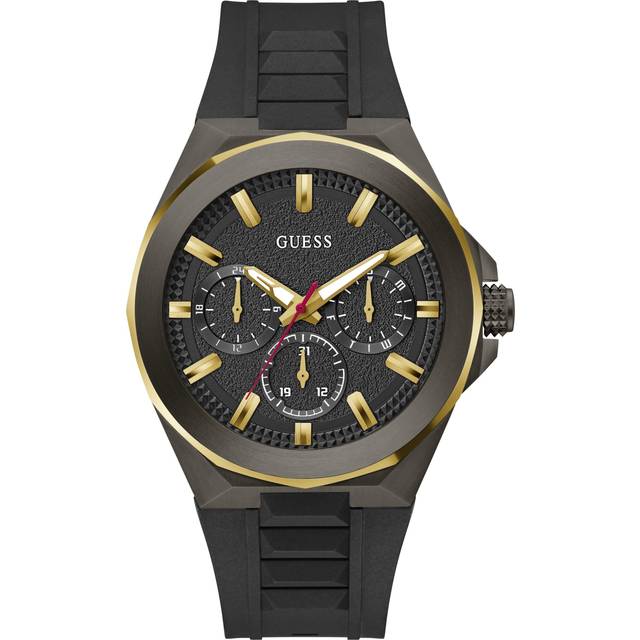 Guess Mens Dashboard Black & Gold Tone Rubber Strap Watch GW0799G1