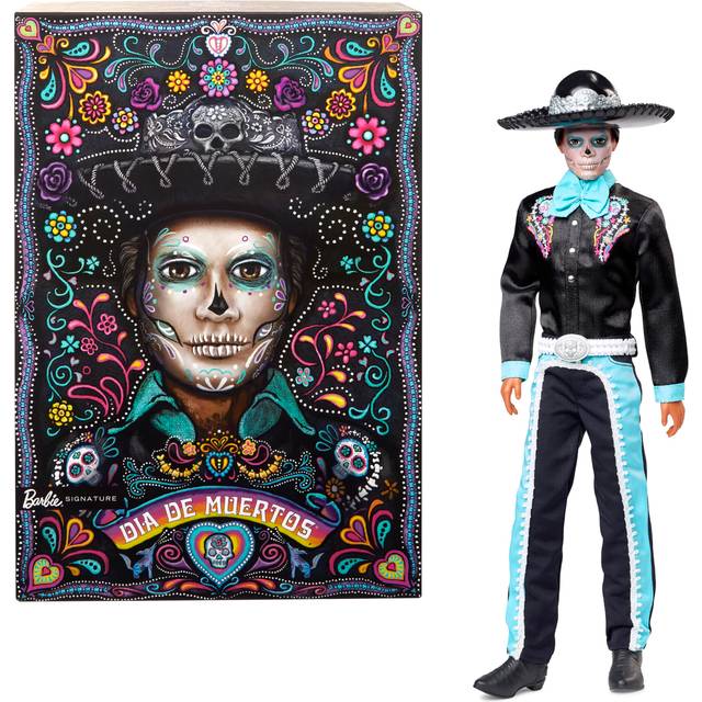 Barbie Signature-docka, 2024 Día de Muertos Ken-samlarobjekt i svart kostym med himmelsblå detaljer, hatt och bälte som tillbehör