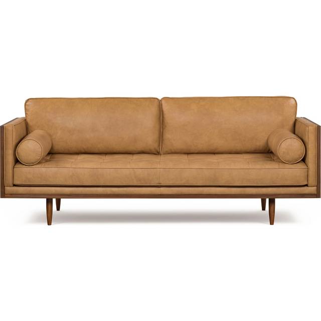 Woodrow Skandi 87" Leather Sofa, Walnut/Courier Tan