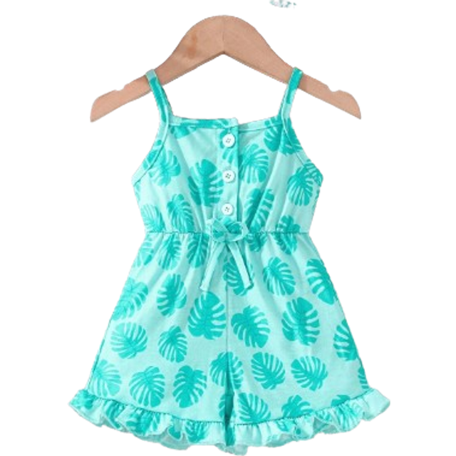 SHEIN Summer Baby Girls&#39; Turtle Leaf Printed Romper, Cute Outfits