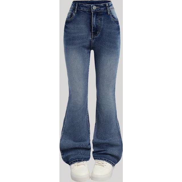 SHEIN Teen Girls Y2K Stonewashed High Waist Cat Whisker Washed Flare Leg Jeans,Girls Clothes Back To School Streetwear Outfits