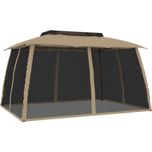 vidaXL Gazebo with Double Roof and Mesh Walls Cream 3.93x2.93 m Steel