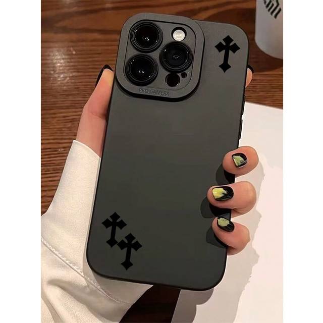 SHEIN Apple Women Autumn Vibes Cross Pattern Liquid Silicone Mobile Phone Case Full-Body Protection Shockproof Anti-Fall TPU Soft Rubber Case Compatible Wit