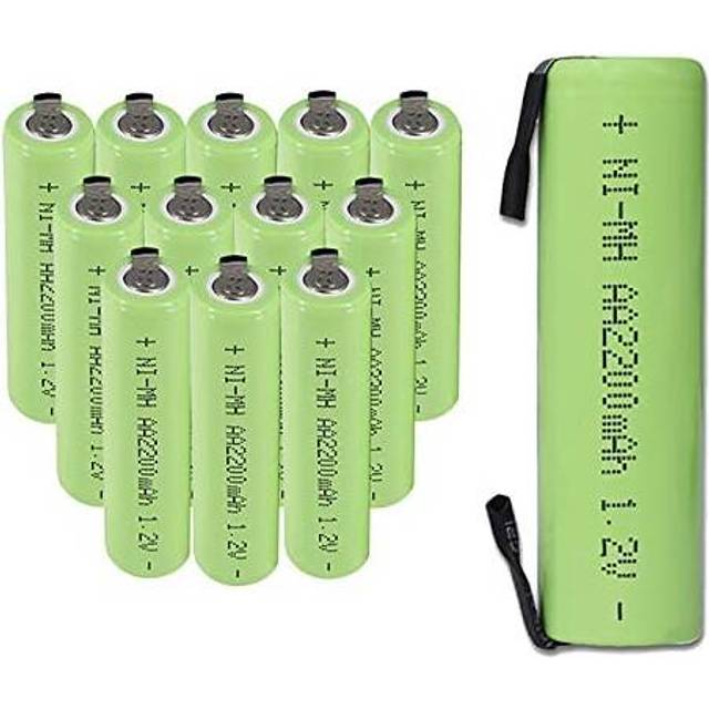 1.2V NiMH 2200mAh Flat Top Rechargeable AA Batteries with Tabs, High Capacity and Designed for battery packs - 12-Pack (12 Count)