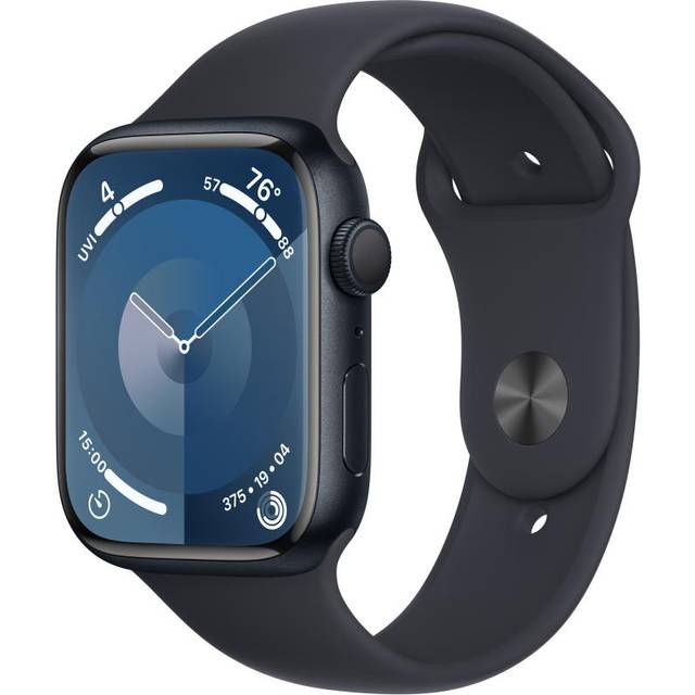 Apple Watch Series 9 (GPS, 45 mm) Smartwatch mit Aluminiumgehäuse und Sportarmband M/L in Mitternacht. Fitnesstracker, Blutsauerstoff und EKG Apps, Always-On Retina Display, Wasserschutz