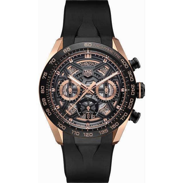 TAG Heuer Carrera Chronograph Extreme Sport 44 mm Watch - Skeleton Dial - 18K Rose Gold Indexes - Rubber Strap - Titanium Case