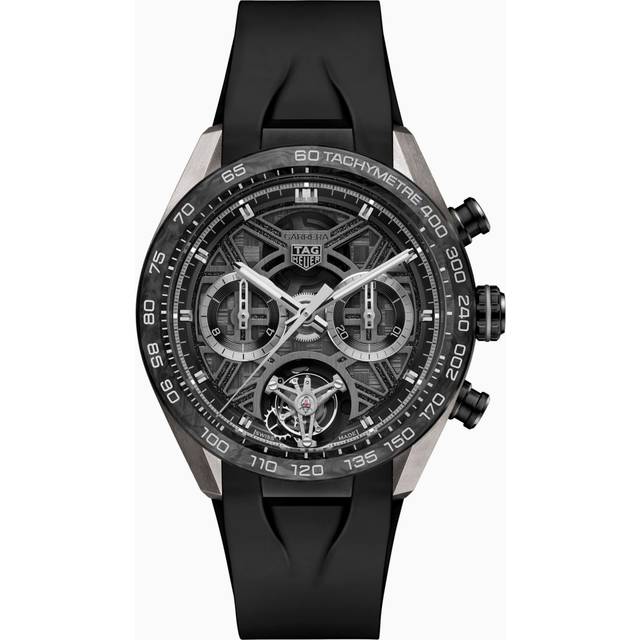 TAG Heuer Carrera Chronograph Tourbillon Extreme Sport 44 mm Watch - Skeleton Black Dial - Black Rubber Strap - Titanium Case