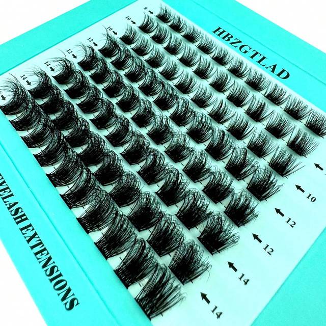 HBZGTLAD 80pcs/8 Rows Mixed Fluffy Multisize 3D Cluster False Eyelashes, Natural Blue Tone In Paper Box, Suitable For C To D Curls Volume Eyelash Extension