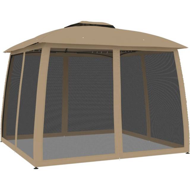 vidaXL Gazebo with Double Roof and Mesh Walls Taupe 2.93x2.93 m Steel