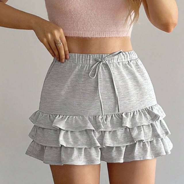 SHEIN New Arrival Autumn/Winter Low Waist Tie-Up Layered Ruffle Hem Casual Cake Skirt For Girls Homecoming Dresses Fall Women Skirts Renaissance Fair Concer