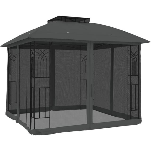vidaXL Gazebo with Double Roof and Mesh Walls Anthracite 2.94x2.94 m Steel