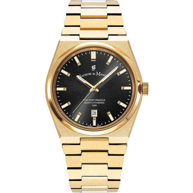 Jacques du Manoir Black Dial Gold Plated Bracelet Watch