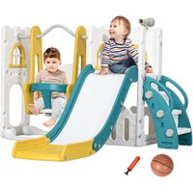 AIYAPLAY 6-in-1 Toddler Climber And Set W/ Basketball Hoop - Telescope Yellow | TJ Hughes