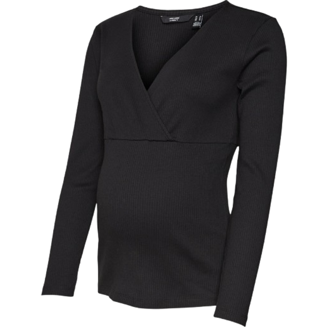 Vero Moda Maternity – Svart, ribbad topp med långa ärmar och 2 funktioner, del av set-Svart/a