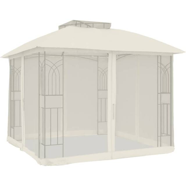 vidaXL Gazebo with Double Roof and Mesh Walls Cream 2.94x2.94 m Steel