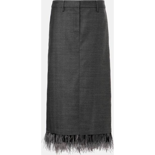 Brunello Cucinelli Feather-trimmed virgin wool midi skirt - grey (UK 10)