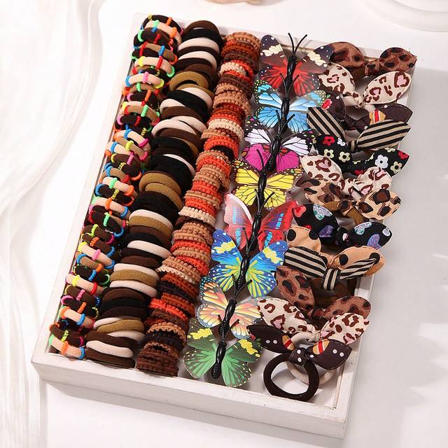 SHEIN 186pcs/Set Assorted Hair Accessories For Toddler Girls, Including Multi-Color Scrunchies, Clips, Elastic Bands, Rabbit Ears, Butterfly Clips, Colorful