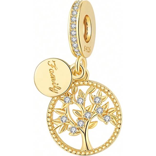 SHEIN Silver Plated Charm Family Tree Round Diamond Hollow Gold Pendant Charm Pendant Ball Suitable For Bracelets DIY Women&#39;s Jewelry