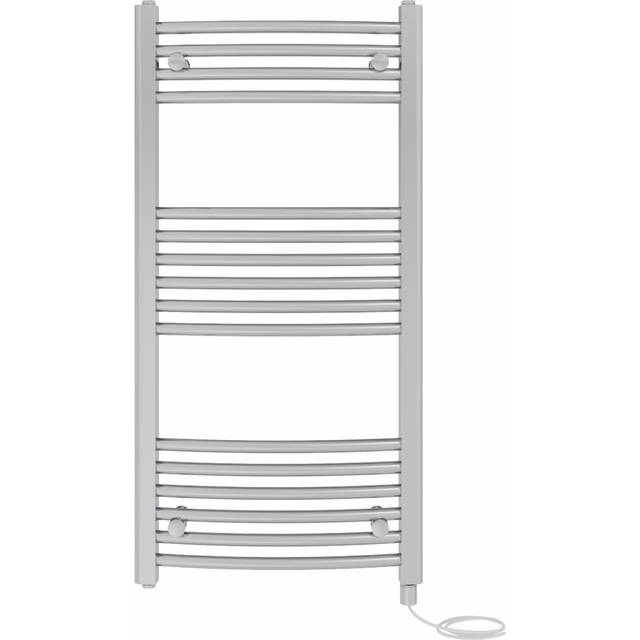 Curved Prefilled Electric Heated Towel Rail - Chrome (100cm H x 50cm W x 5.2cm D)