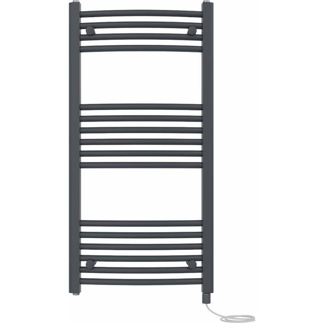 Curved Prefilled Electric Heated Towel Rail - Anthracite (100cm H x 50cm W x 5.2cm D)