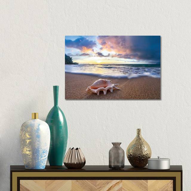 Shell Sea Drops by Sean Davey - No Frame Gallery-Wrapped Canvas Giclée on Canvas - White;Moody Blue;Orchid Pink;Perano;Viol (30.48cm H x 45.72cm W)