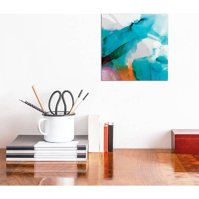 LA Abstract II by Sisa Jasper - No Frame Gallery-Wrapped Canvas Giclée on Canvas - White;Silver;Turquoise;Viking Blue;Jordy (30.48cm H x 30.48cm W)