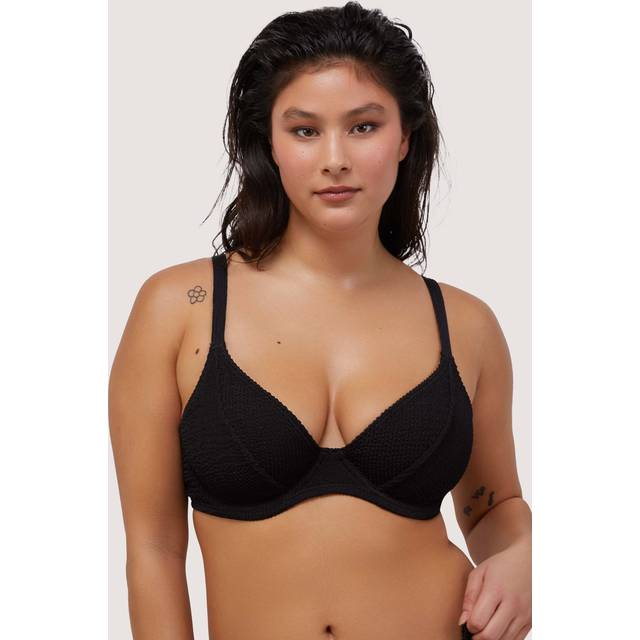 Womens Textured Wired Plunge Bikini Top - Black - 38F