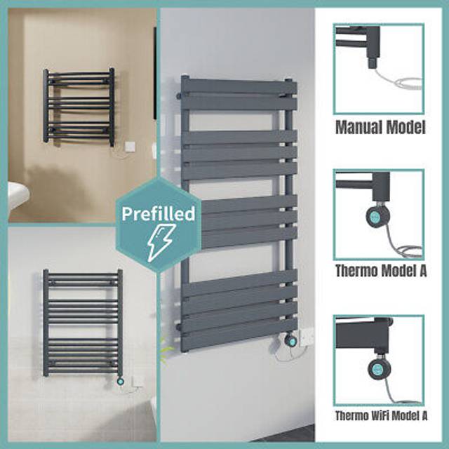Warmehaus - WiFi Thermostatic Flat Towel Rail Timer Grey/Chrome 1800x600mm