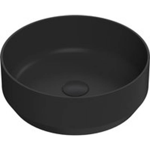 Round Matt Ceramic Countertop Vessel Without Overflow - 350mm - Matt Black