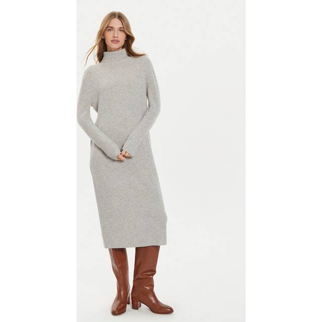 TOMMY HILFIGER Wool Cash Roll-Nk Long Dress |Grå |XS