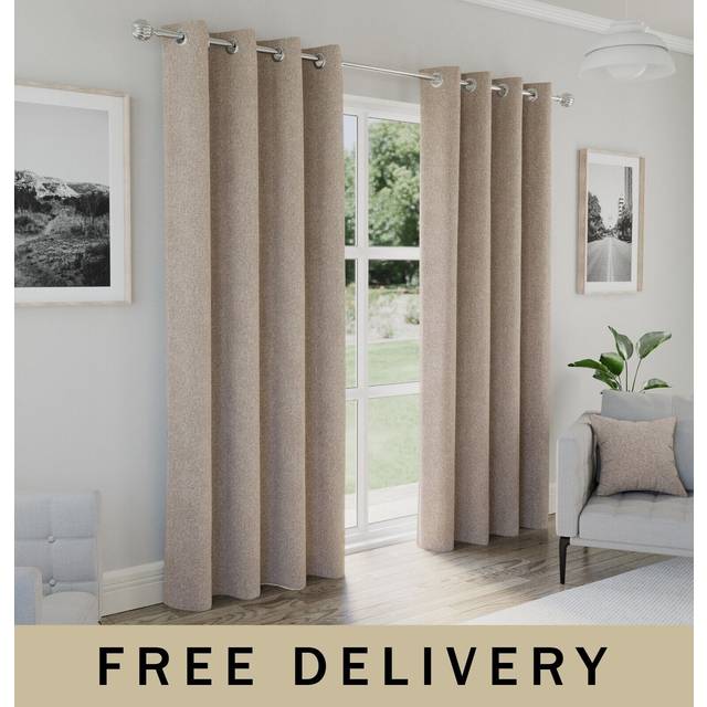 Austin Thermal Ready Made Eyelet Blackout Curtains Natural - Beige